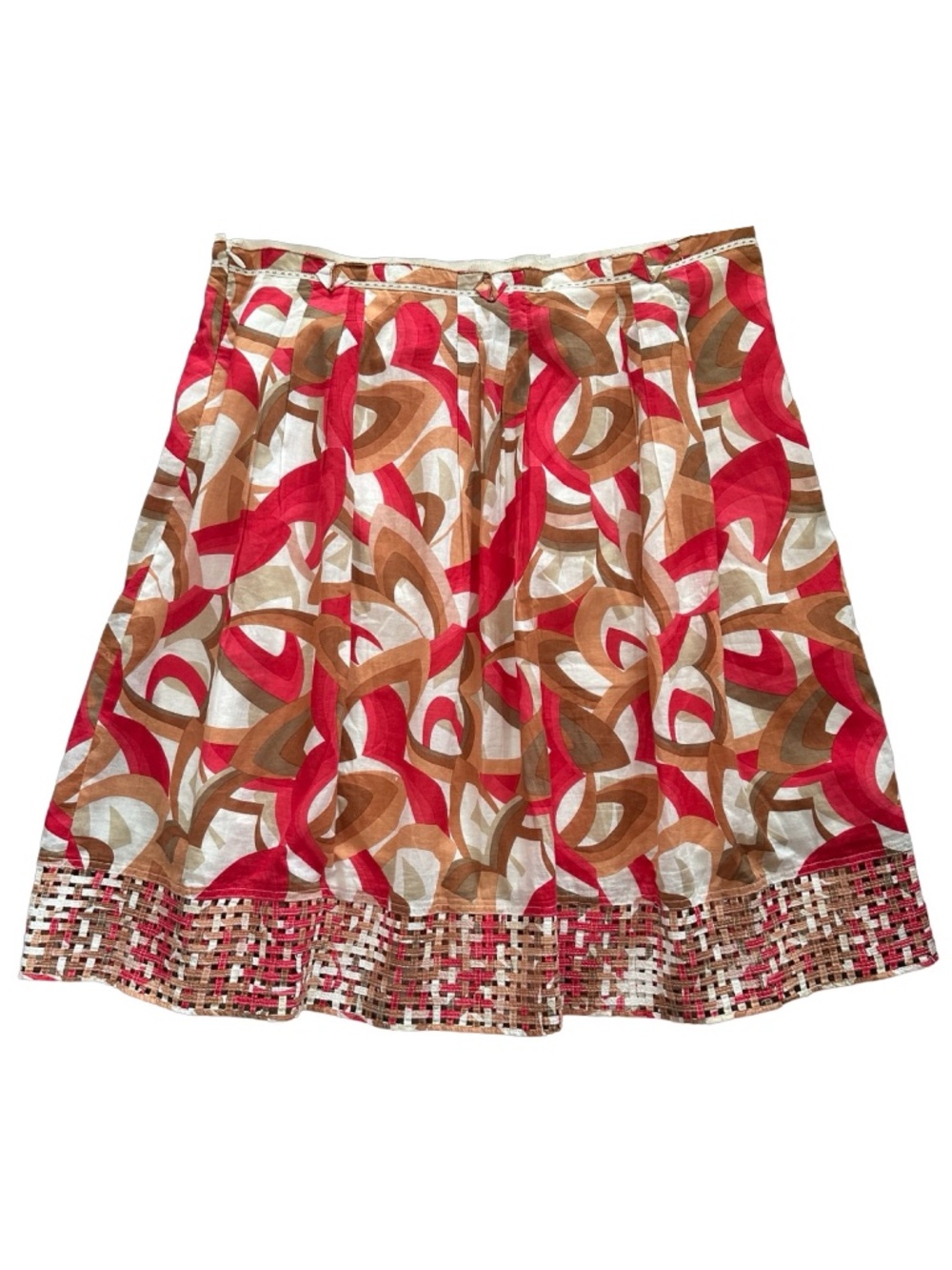 Etcetera Abstract Print Cotton Skirt Size 8 Braided Hem Geometric Colorful Knee